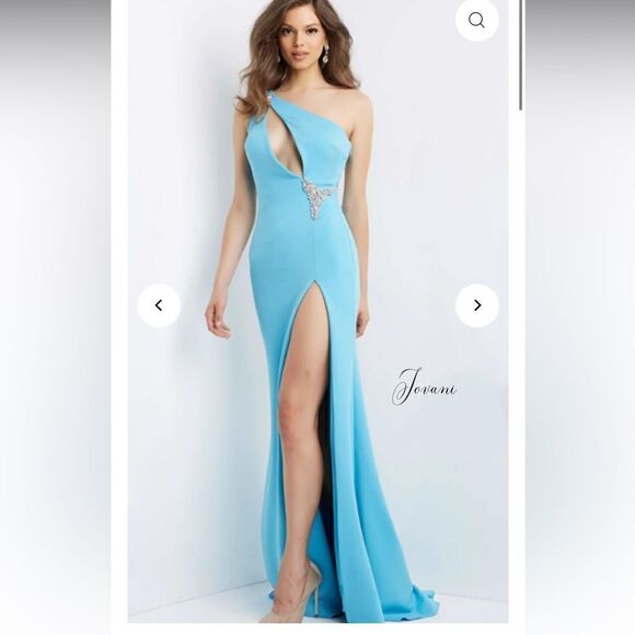 JOVANI 07173 One Shoulder High Slit Keyhole Prom Dress TURQUOISE - Picture 1 of 14